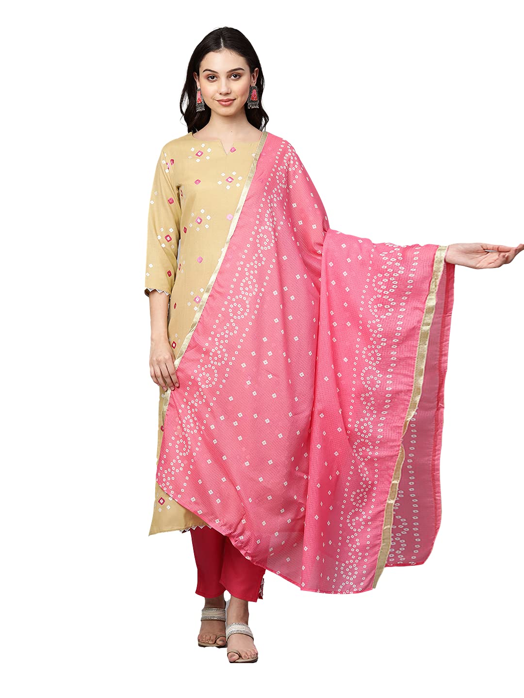 Anni Designer WomenS Cotton Straight Printed Kurta With Pant & Dupatta (Shipra Light Green_M-Light Green_Medium)