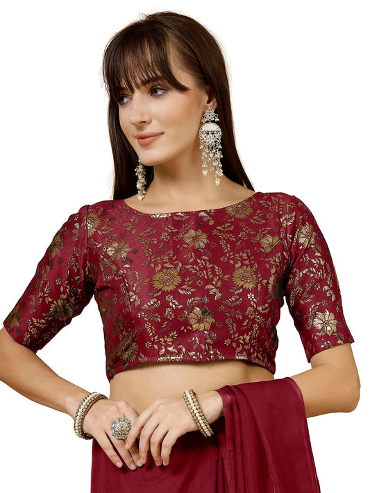 Oomph! Readymade Blouse For Women, Brocade, Boat Neck, Rbbl506