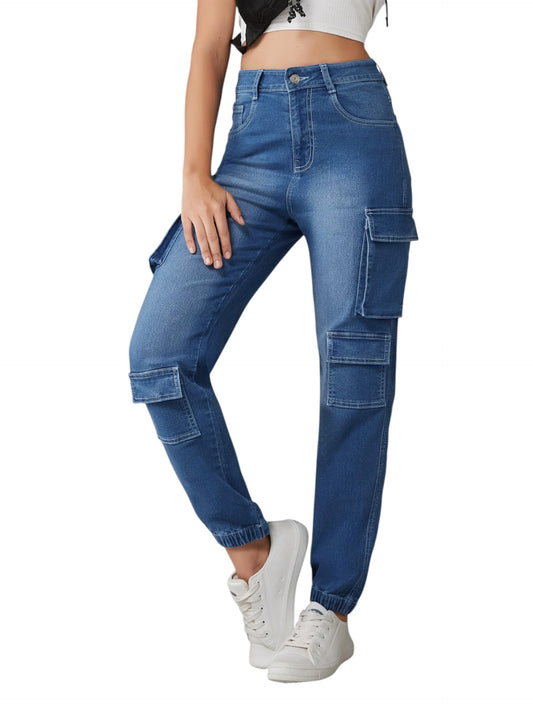 Dolce Crudo Womens Mid- High Rise Stretchable Joggers(DOSS23DEN99-05-229-32, Royal Blue, 32)