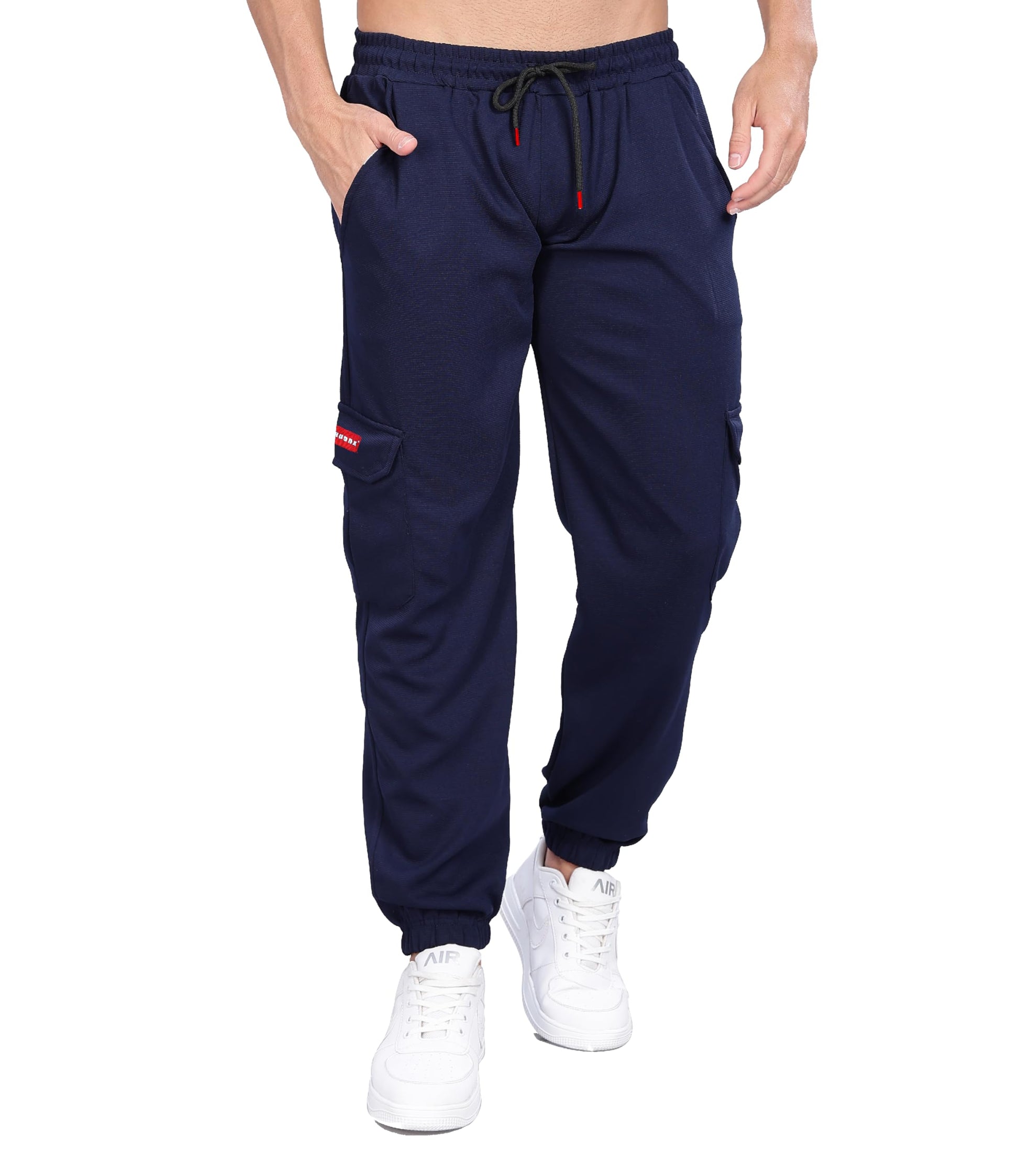 SHODOX Mens Casual Regular Fit Cargo Trackpant with Drawstring, Elastic Bottom with Side Pockets (Pack of 1) Navy