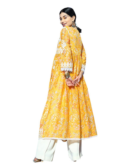 ishin Women Cotton Embroidered Pleated Anarkali Kurta