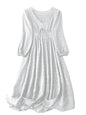 Shasmi Womens & Girls White Dress For Women Midi, One Piece Dress For Womens Casual Dress, Solid Textured Lantern Sleeve Tie Fro