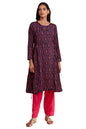 W for Woman Women's Round Neck Kurta Block Print 42 L Full SLV