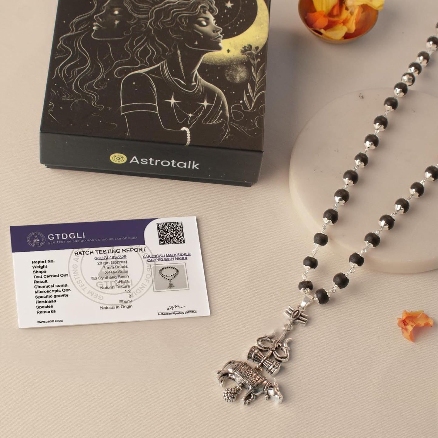 Astrotalk Shiv Raksha Karungali Malai with Trishul Nandi Pendant | Karungali Mala Original 54 Beads | Blessings of Lord Shiva & Murugan | Divine Mala for Protection & Calmness | Gift for Man & Woman