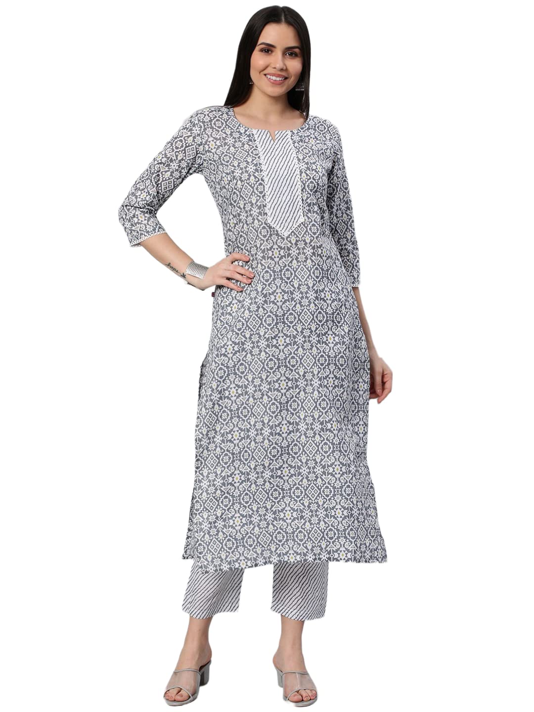 ANNI DESIGNER Women Cotton Blend Regular Kurta with Pant
