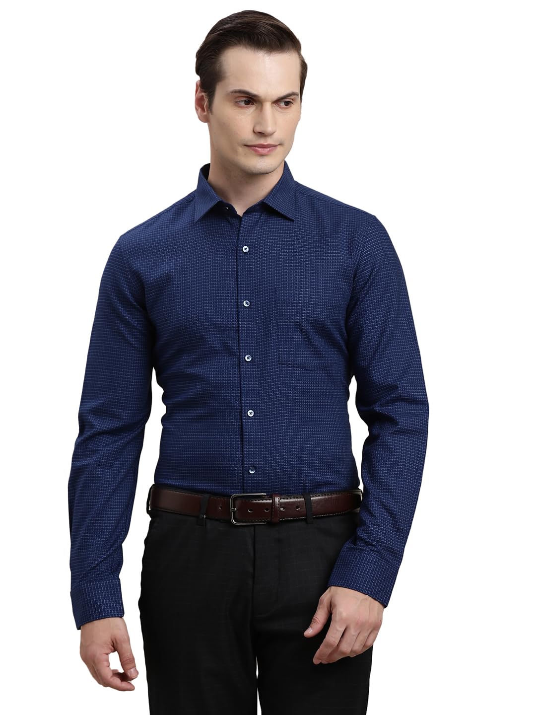 Turtle Men Pure Cotton Regular Fit Checkered Full Sleeve Blue Formal Shirt