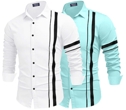 Zartha MenS Regular Fit Striped Pattern Cotton Blend Shirt With Collared Neck Long Sleeve And Standard Length | Shirt For Man