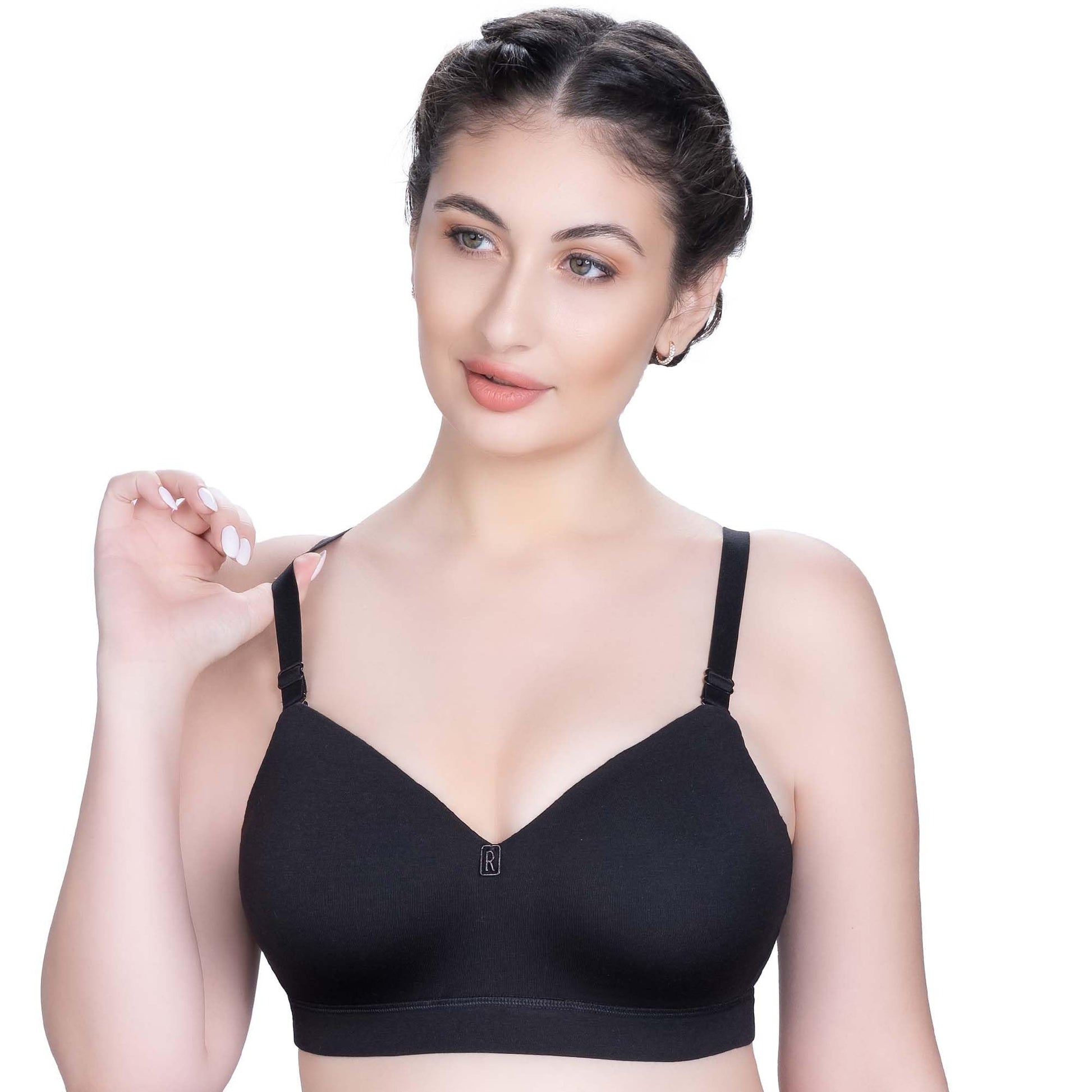 Trylo WomenS Cotton Lightly Padded Wire Free Regular Bra Black