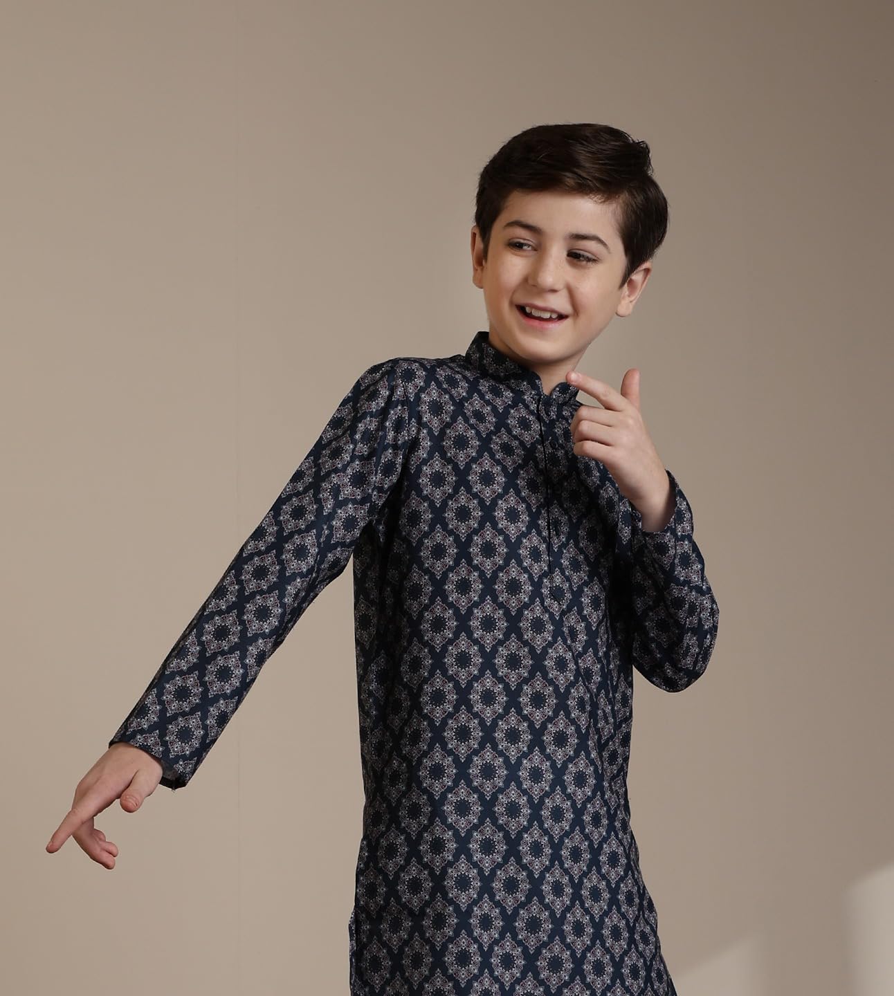 Manyavar Blended Cotton Digital Print Kurta Pyjama Set For Child(8-10 Years)