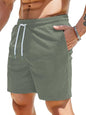 AVANOVA Mens Olive Green Solid Color Loose Fit Drawstring Short with Pockets, Casual Patch Pocket Waist Letter Print Shorts (Sh