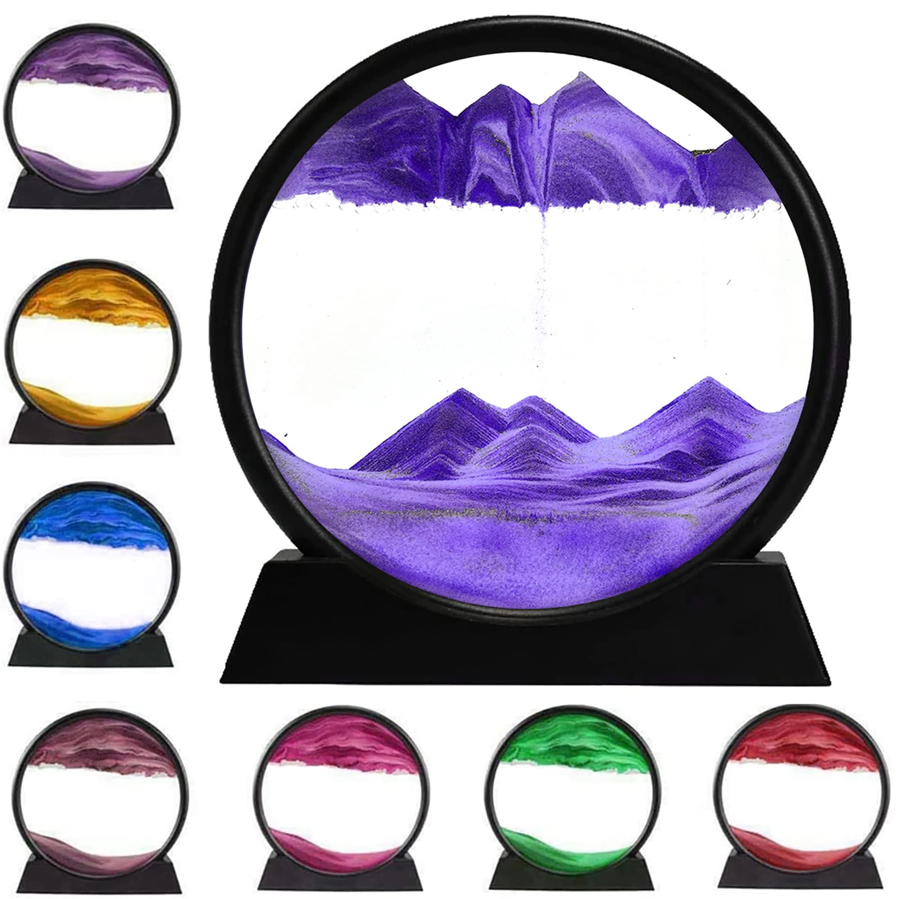 rysnwsu 3D Dynamic Sand Art Liquid Motion, Moving Sand Art Picture Round Glass 3D Deep Sea Sandscape in Motion Display Flowing S