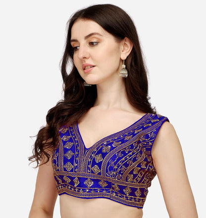 Vihu Fashion WomenS Silk Embroidery Sequins Zari Work Readymade Saree Blouse