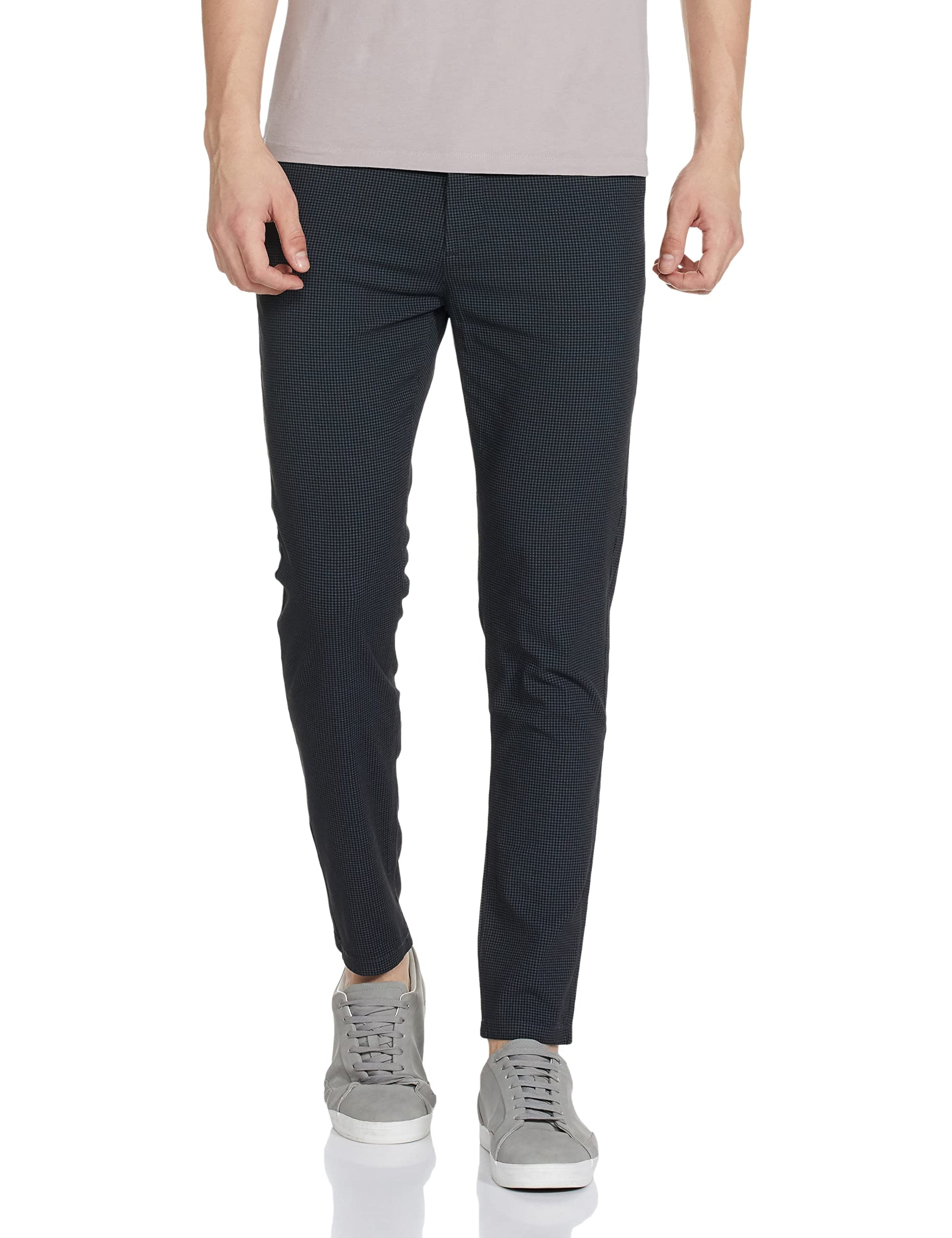 The Indian Garage Co Men Slim Fit Checked Mid-Rise Stretchable Chinos Grey