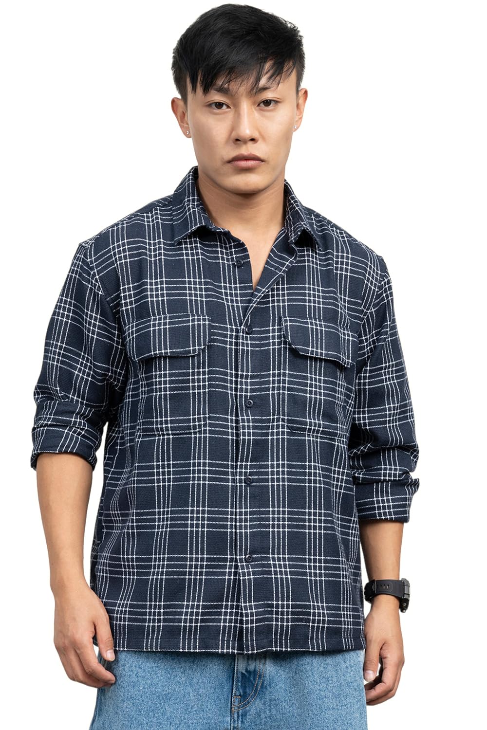Hubberholme Men Cotton Long Sleeves Oversized Checked Double Pocket Shirt 15
