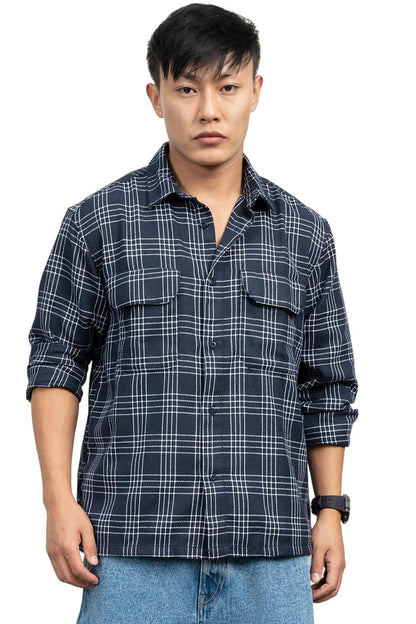 Hubberholme Men Cotton Long Sleeves Oversized Checked Double Pocket Shirt 15