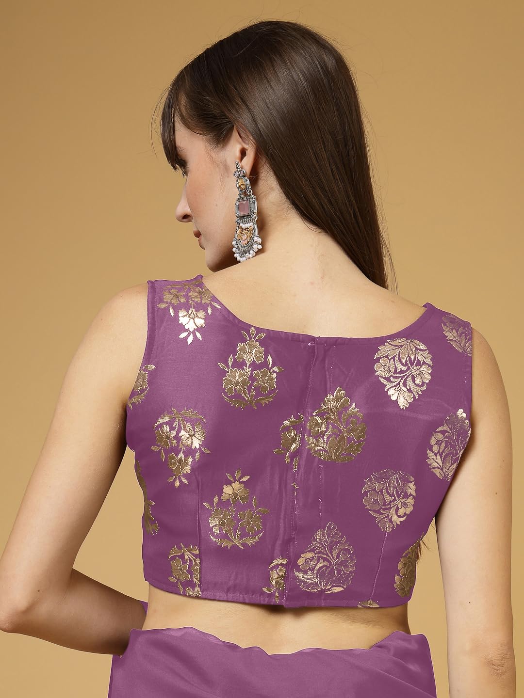 OOMPH! Womens Indian Ethnic Wear Designer Big Paisley Pattern Zari Work V Neck Sleeveless Fuscia Pink Color Brocade Readymade B