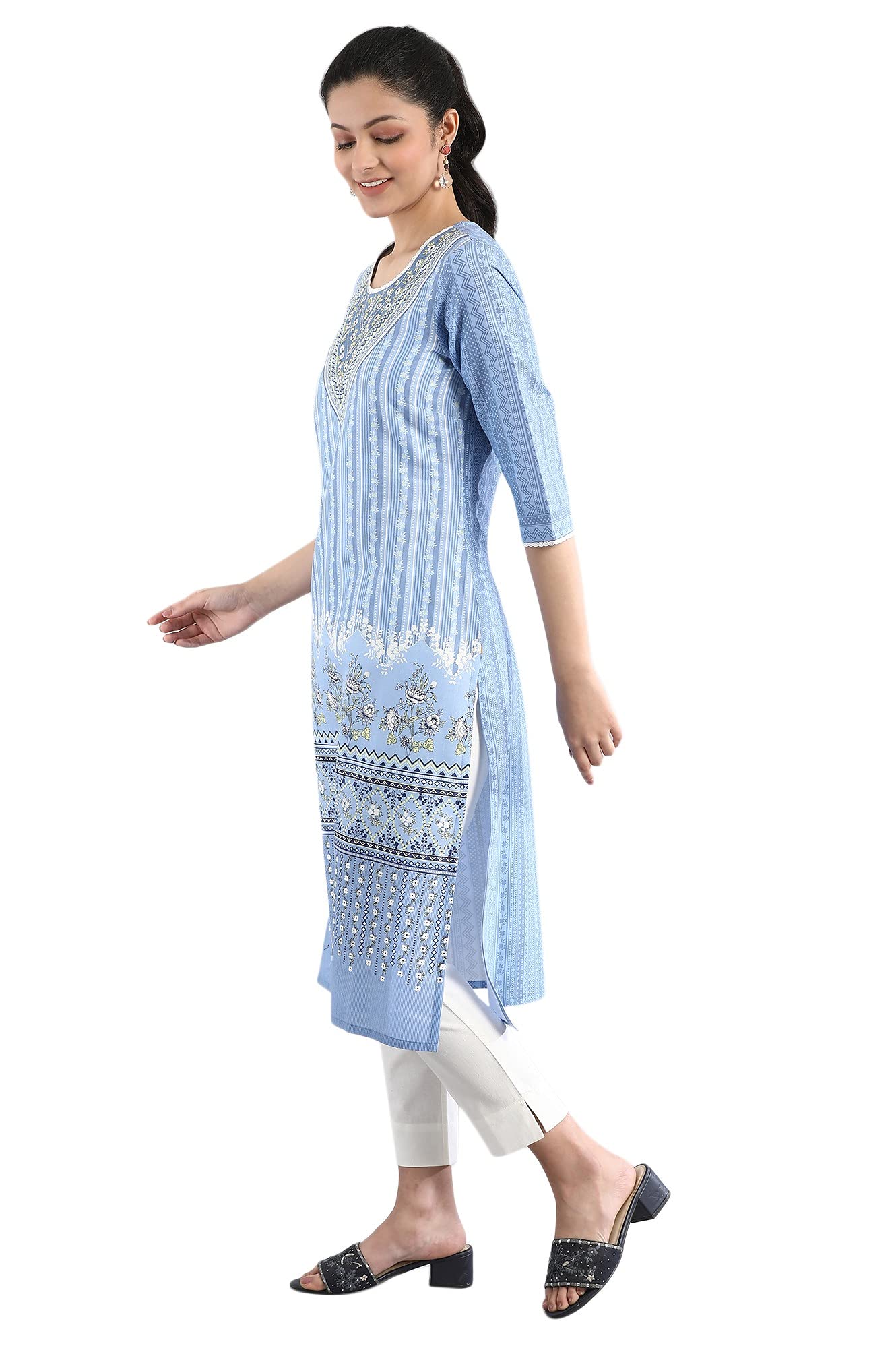 Aurelia Women's Cotton Blend Printed Regular Kurta