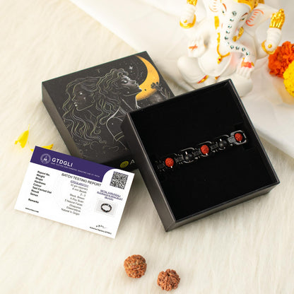 Astrotalk Metal Rudraksha & Karungali Bracelet (Black) | Spiritual Protection & Mental Peace Energy | Ebony Wood & 5 Mukhi Rudraksha Healing Bracelet for Man & Women | Gift for Man & Woman
