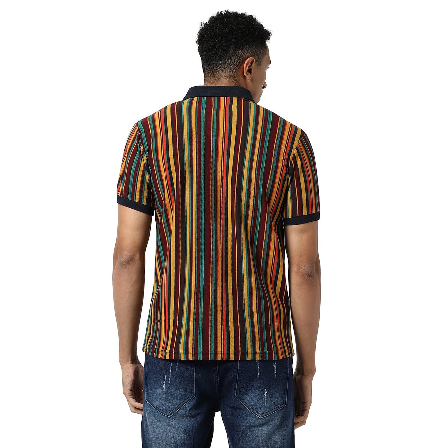 Campus Sutra Mens Striped Multicolour Short Sleeve Regular Fit Casual Polo T-Shirt for Casual Wear | T-Shirt Crafted with Comfo