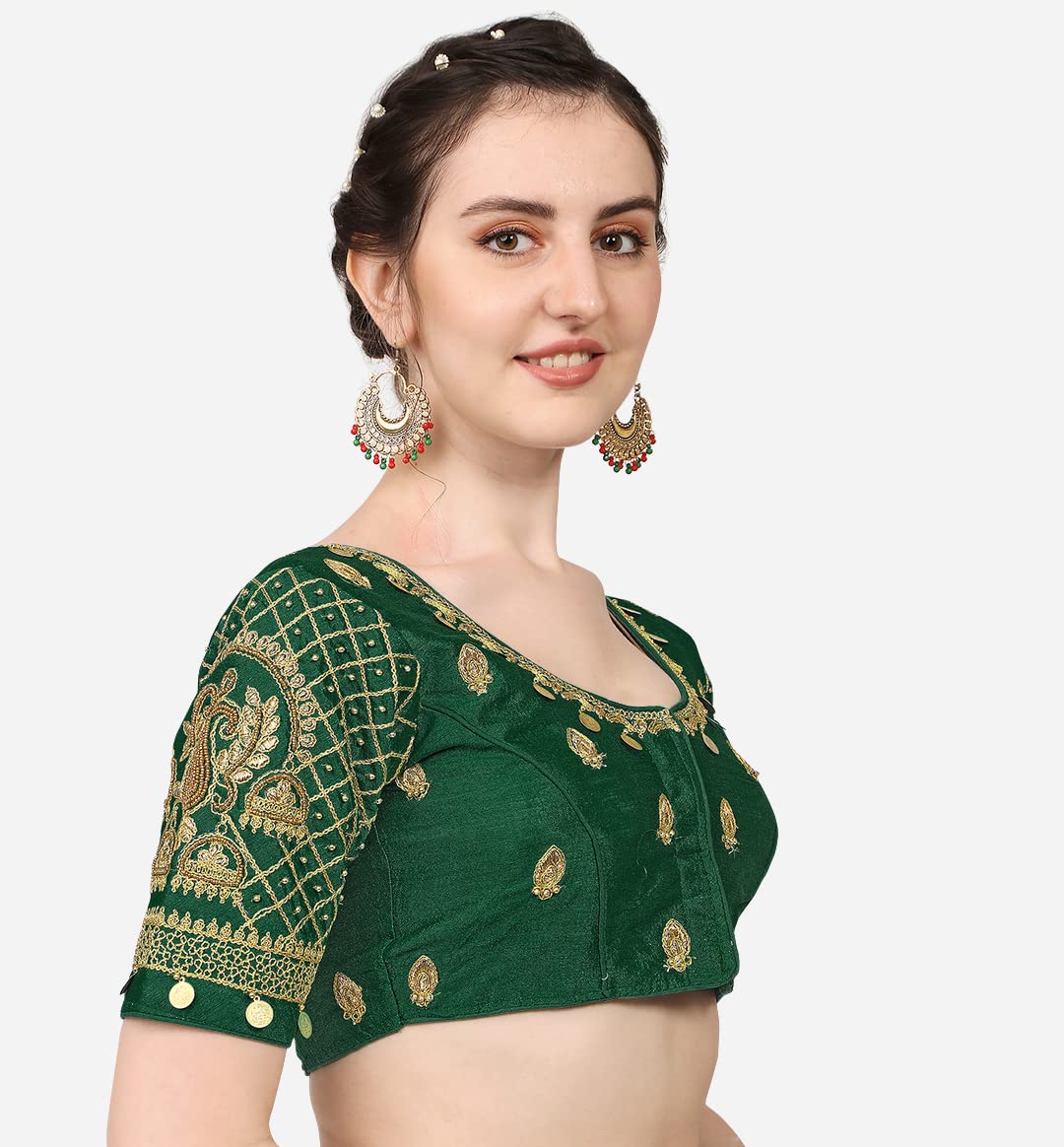 Pujia Mills WomenS Phantom Silk Embroidery Maggam Work Readymade Blouse