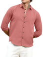 Finivo Fashion MenS Striped Cotton Casual Button Down Shirts Long Sleeve Textured Summer Beach Shirt For Men Peach