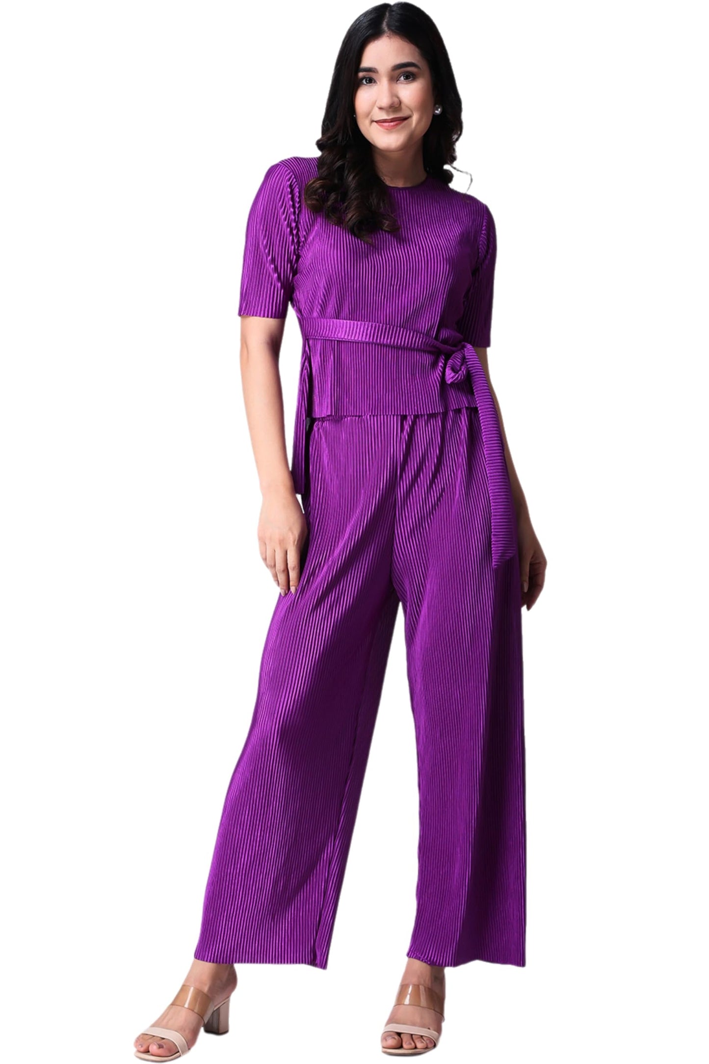 POPWINGS Casual Solid Wrinkle Co-ord Set for Women Stylish Western Co-Ord Set for Women | Co-ord Set for Summer | Top and Palazz