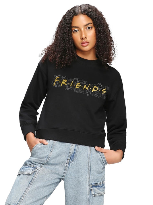 Bewakoof Official Friends Merchandise Womens Graphic Printed Oversized Fit Full Sleeve Round Neck Polycotton Sweatshirt 625643 