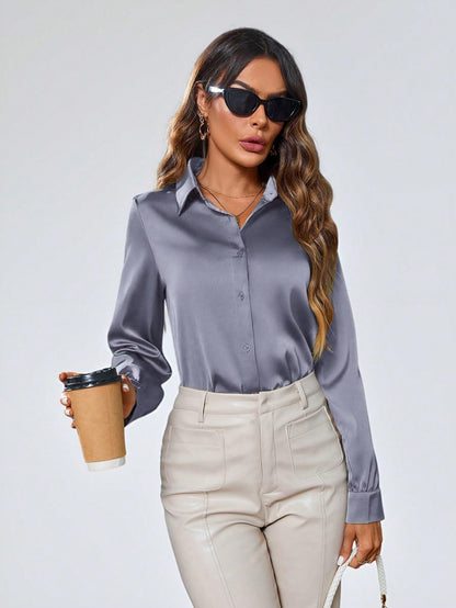 Indoprimo WomenS Solid Satin Casual Shirt | Stylish Western Long Sleeve Shirt For Women