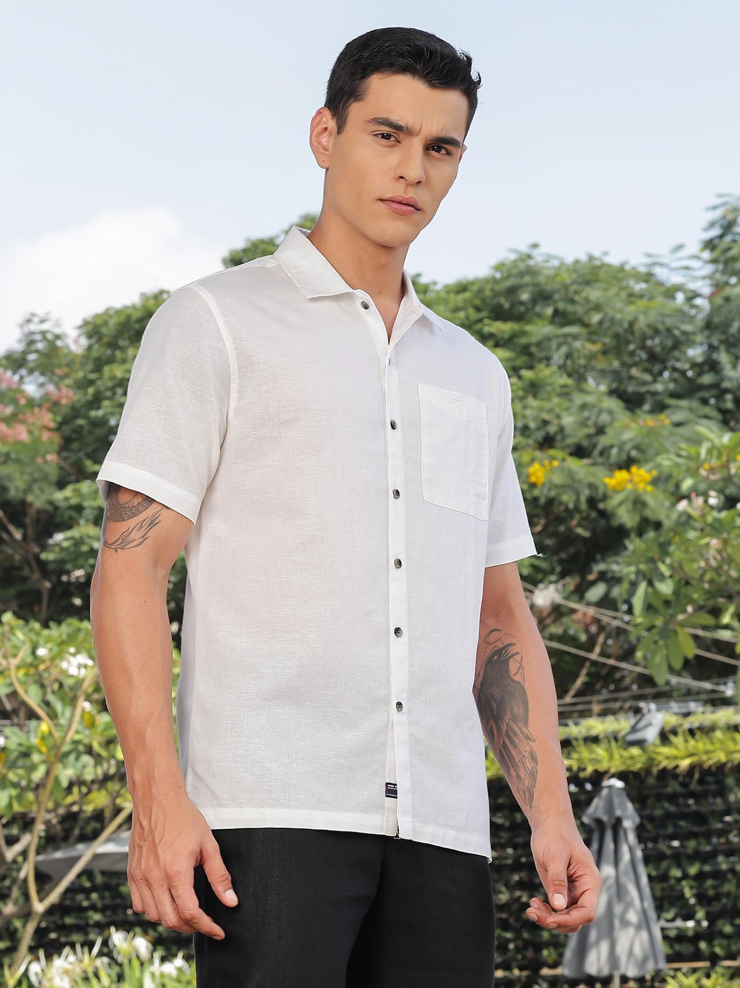Thomas Scott Mens | Solid | Premium Irish Linen | Half Sleeve | Spread Collar | Casual | Shirt for Men White
