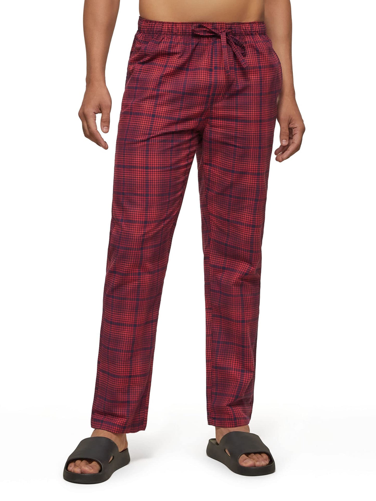 XYXX Mens Super Combed Cotton Checkered Checkmate Pyjamas [Pack of 2] Elasticated Waist, Drawstring | Loungewear for Men in Red