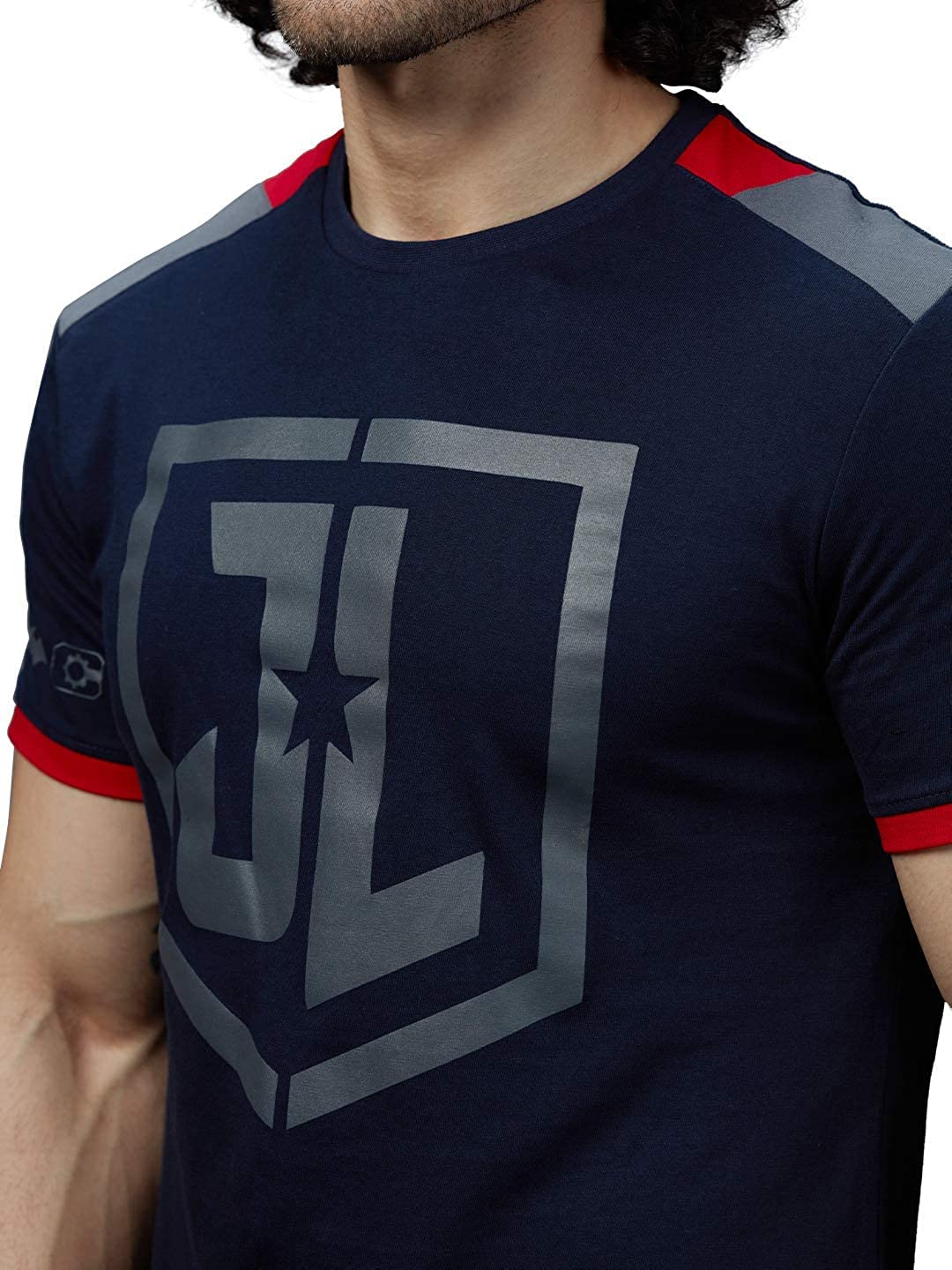 The Souled Store | Justice League Logo Mens and Boys | Graphic Printed Cotton 100% | Drop Cut Round Neck T-Shirts Navy Blue Colo