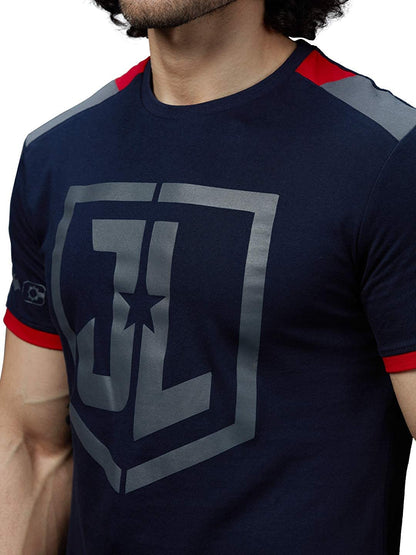 The Souled Store | Justice League Logo Mens and Boys | Graphic Printed Cotton 100% | Drop Cut Round Neck T-Shirts Navy Blue Colo