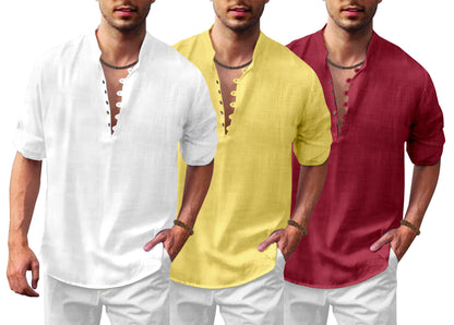 Finivo Fashion Combo Of MenS Solid Cotton Blend Straight Kurta Shirt Pack Of 3