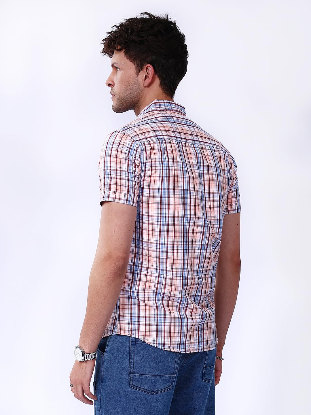 The Indian Garage Co Men Pink Checkered Slim Fit Casual Shirt