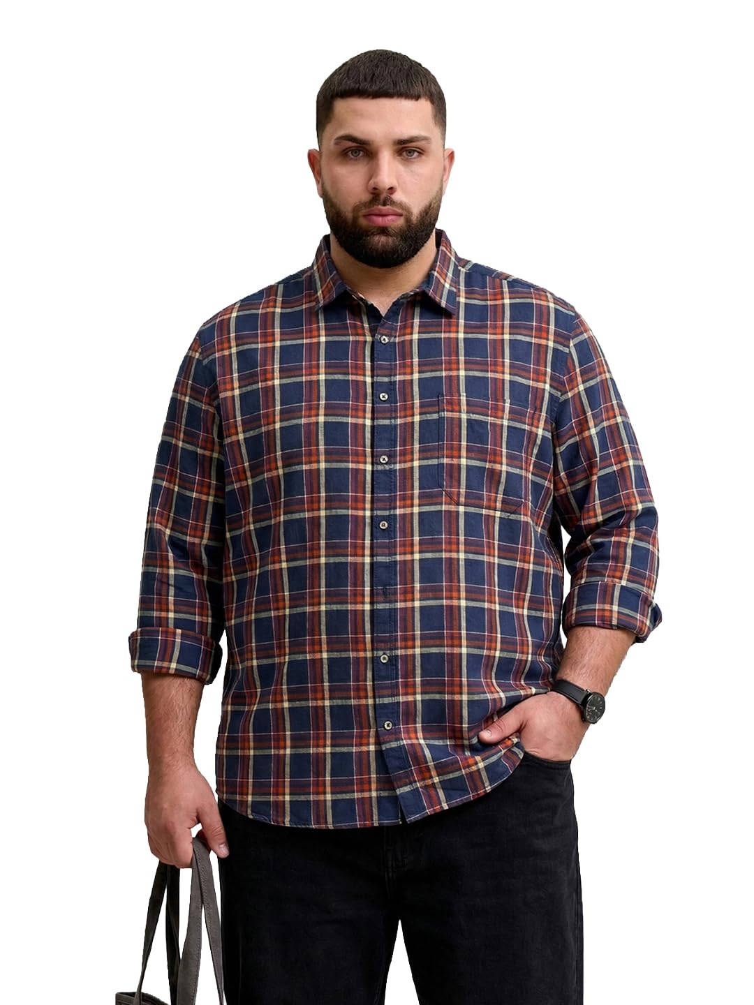 The Indian Garage Co Mens Plus Size Regular Fit Checkered Cutaway Collar Full Sleeves Shirt