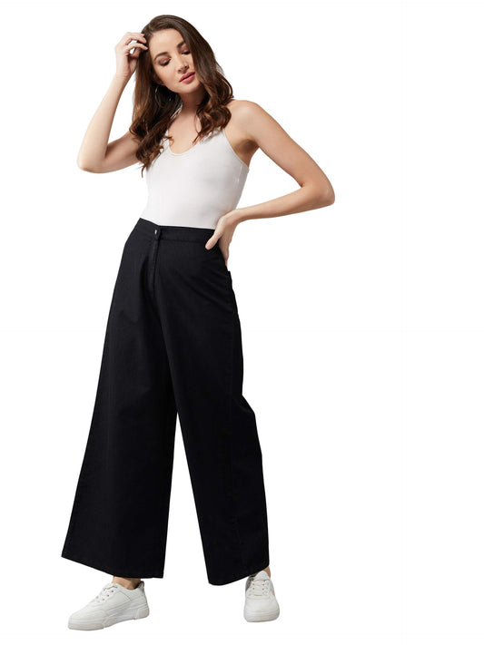 Dolce Crudo Womens Black Wide-Leg High Rise Clean Look Regular Length Denim Pants(DOAW19DEN10-33-62-34,Black,34)