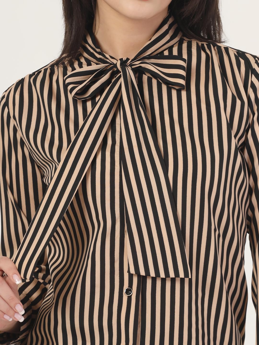 Style Quotient Women Beige Striper top with Front tie-up