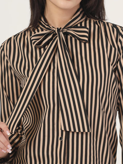 Style Quotient Women Beige Striper top with Front tie-up