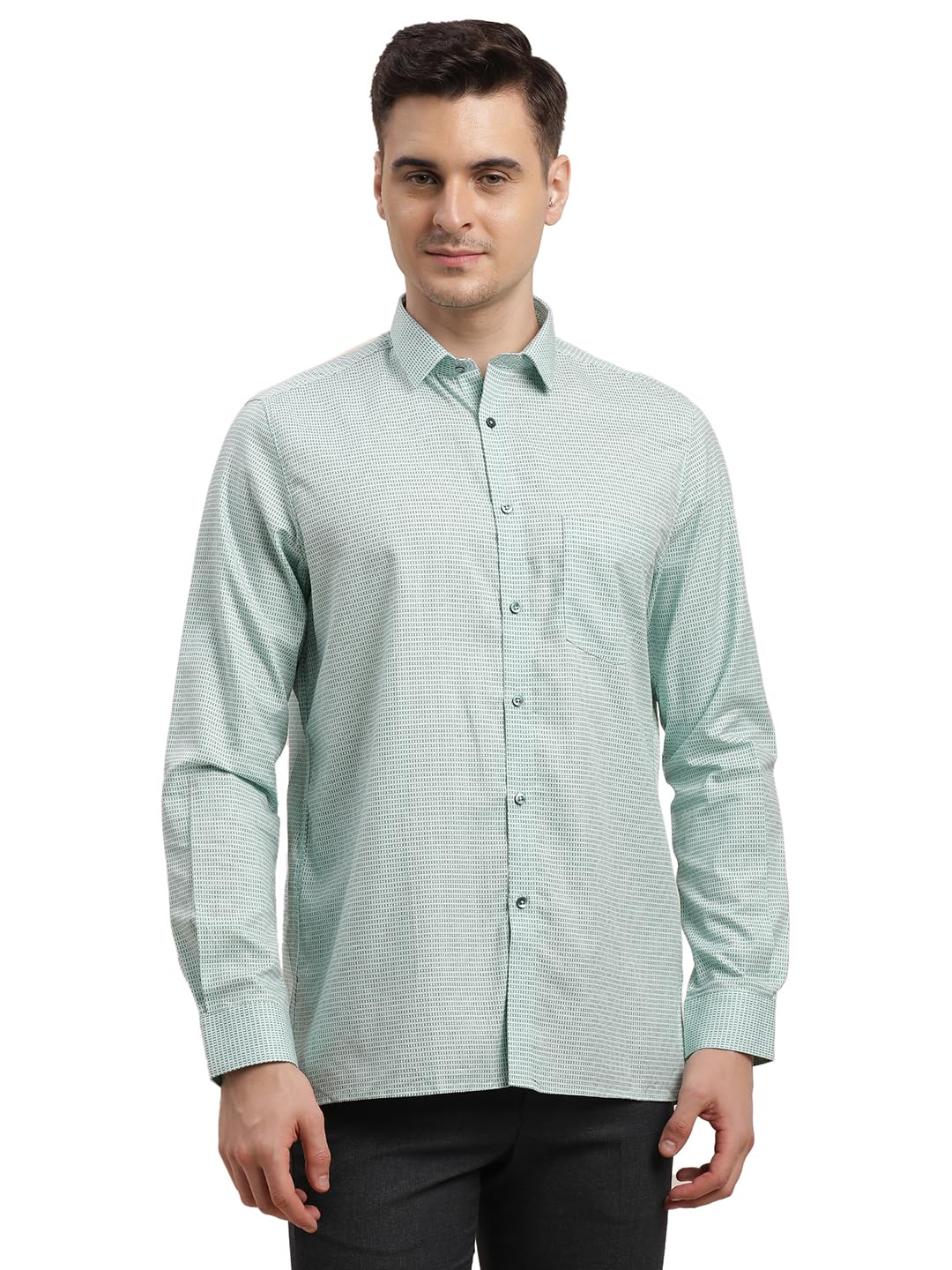 Turtle Men Cotton Tencel Regular Fit Full Sleeve Mint Green Formal Shirt