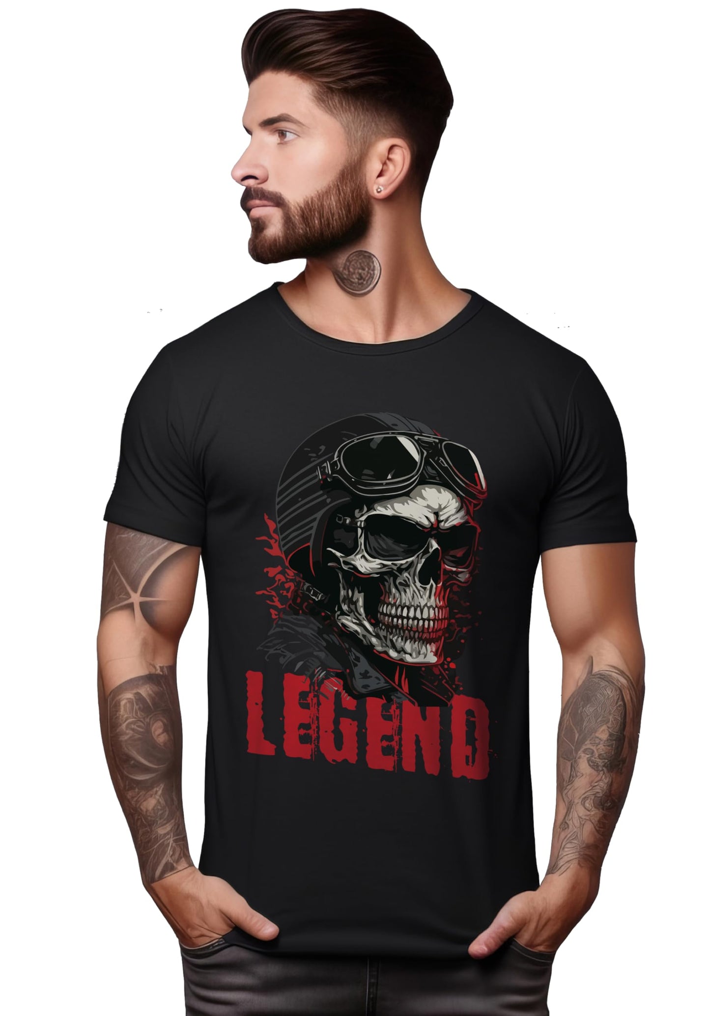 Peppyzone Mens Regular Fit T-Shirt (PZ-SkullRider132_Black5