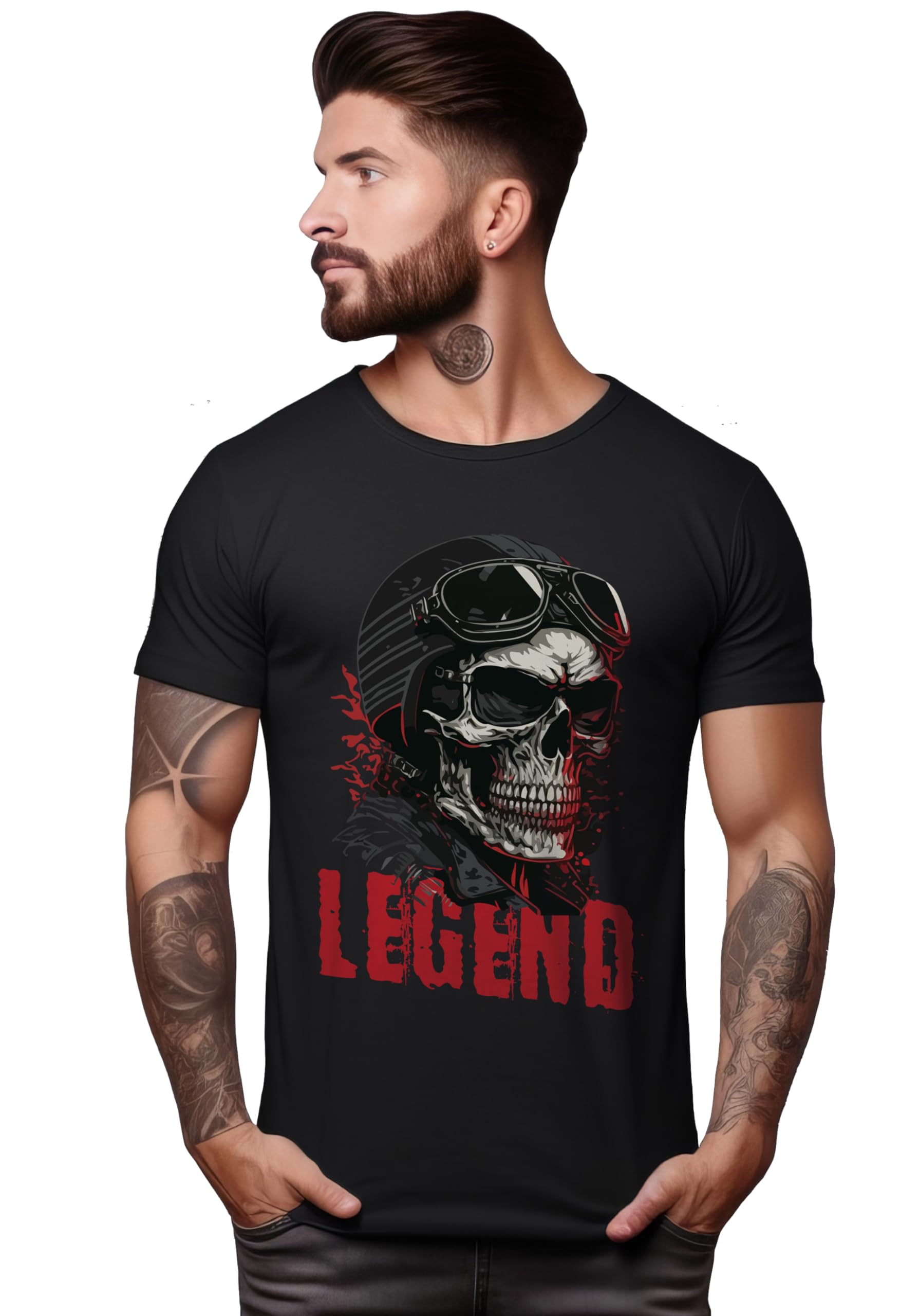Peppyzone Mens Regular Fit T-Shirt (PZ-SkullRider132_Black5