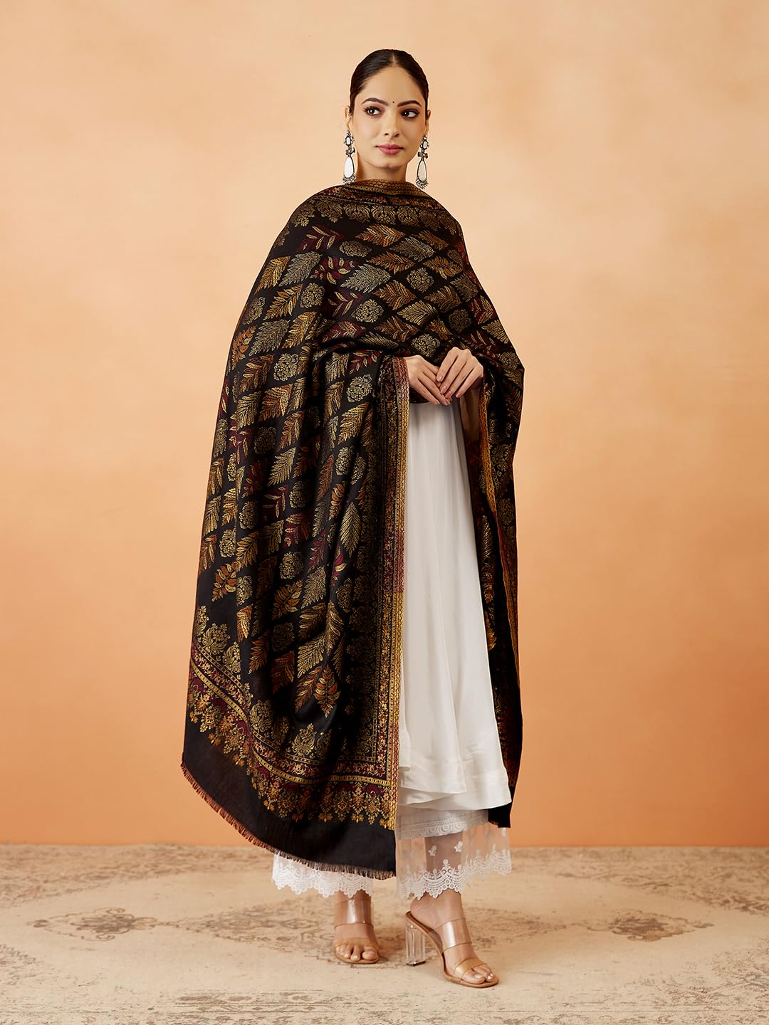 Pashmoda Women Khumar Kaani Wool Blend Kashmiri Shawl, Stole, Scarf, Luxury Pashmina Evening Wrap (Size: 101 X 203 CM)
