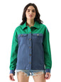 The Souled Store Vivid Green Women and Girls Oversize Fit Full Sleeve Colorblock Cotton Denim Jacket