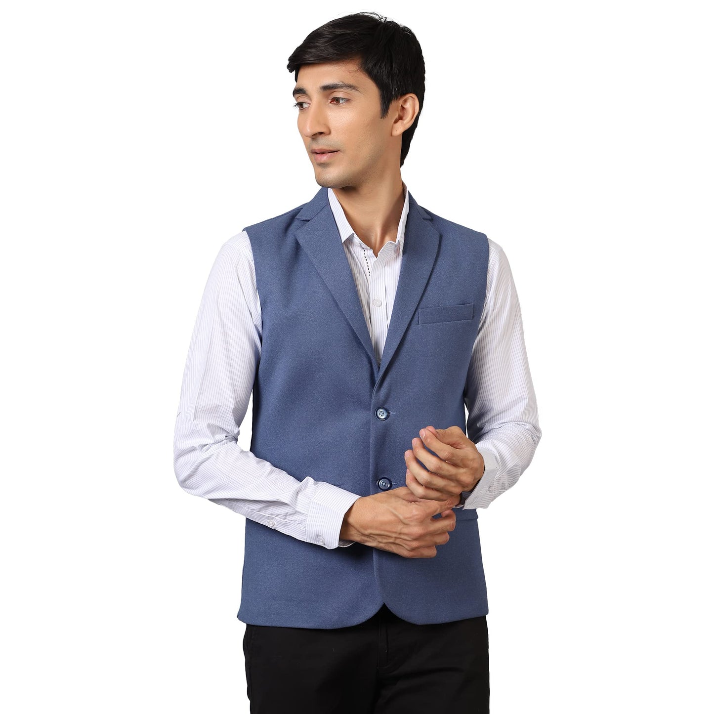 Wintage Men'S: Tweed Wool Blue Modi Nehru Jacket : 44/Xl
