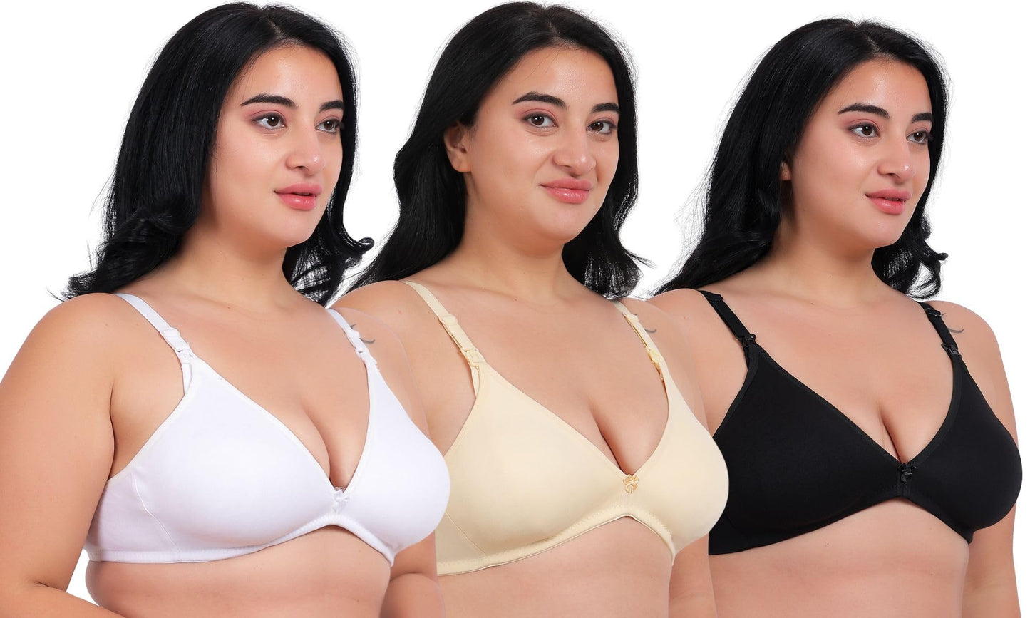 Fabme WomenS Cotton Wire Free Casual Balconette Bra (Pack Of 3) (Po3-Br_219_Skin, White, Black