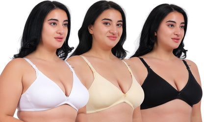 Fabme WomenS Cotton Wire Free Casual Balconette Bra (Pack Of 3) (Po3-Br_219_Skin, White, Black