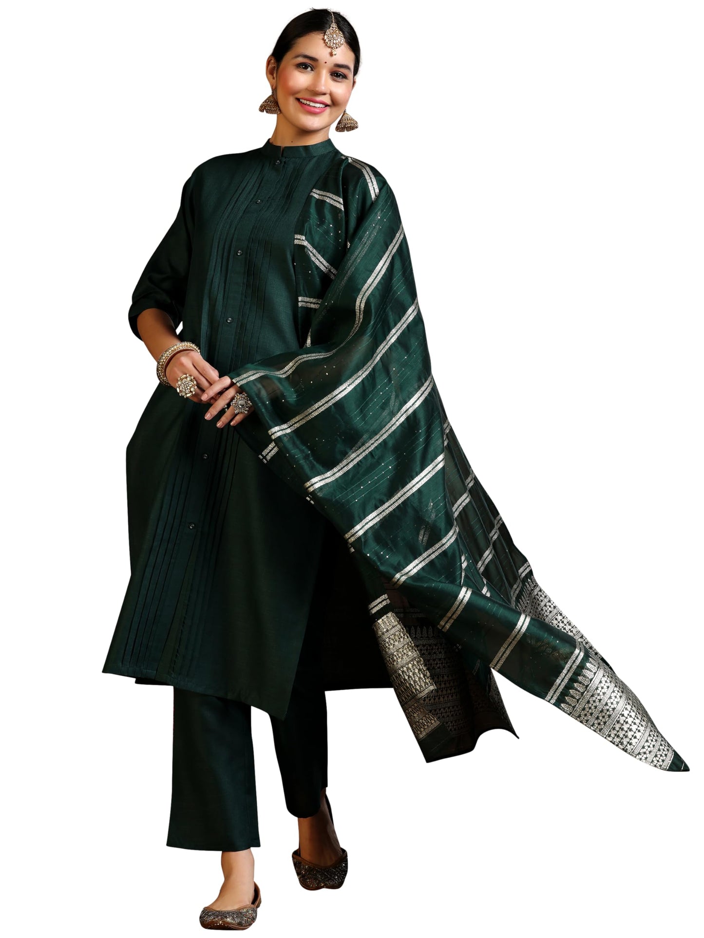 Libas Womens Silk Blend Kurta Set (39049_Green