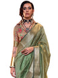 Madhuhansh Womens Soft Linen Saree With Unstitched Multicolor Paisley Blouse Piece Saree With Satin Border Comfortable Skin Frie