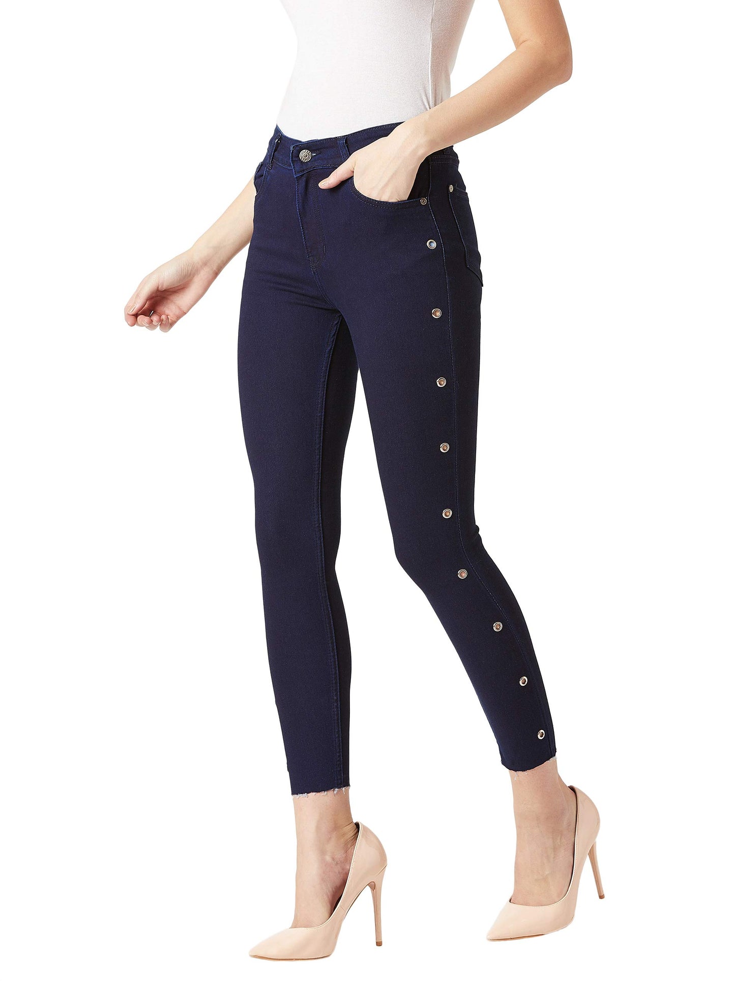 Miss Chase WomenS Cropped Eyelet Detailing Denim Jeans(Mcaw18Den08-03-71-32,Navy Blue,32)
