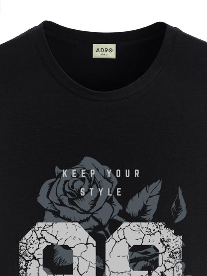 ADRO Graphic Printed T-Shirt for Men - 100% Cotton, Regular Fit, Soft Breathable Fabric. (RN23-M-98-BL_Black)